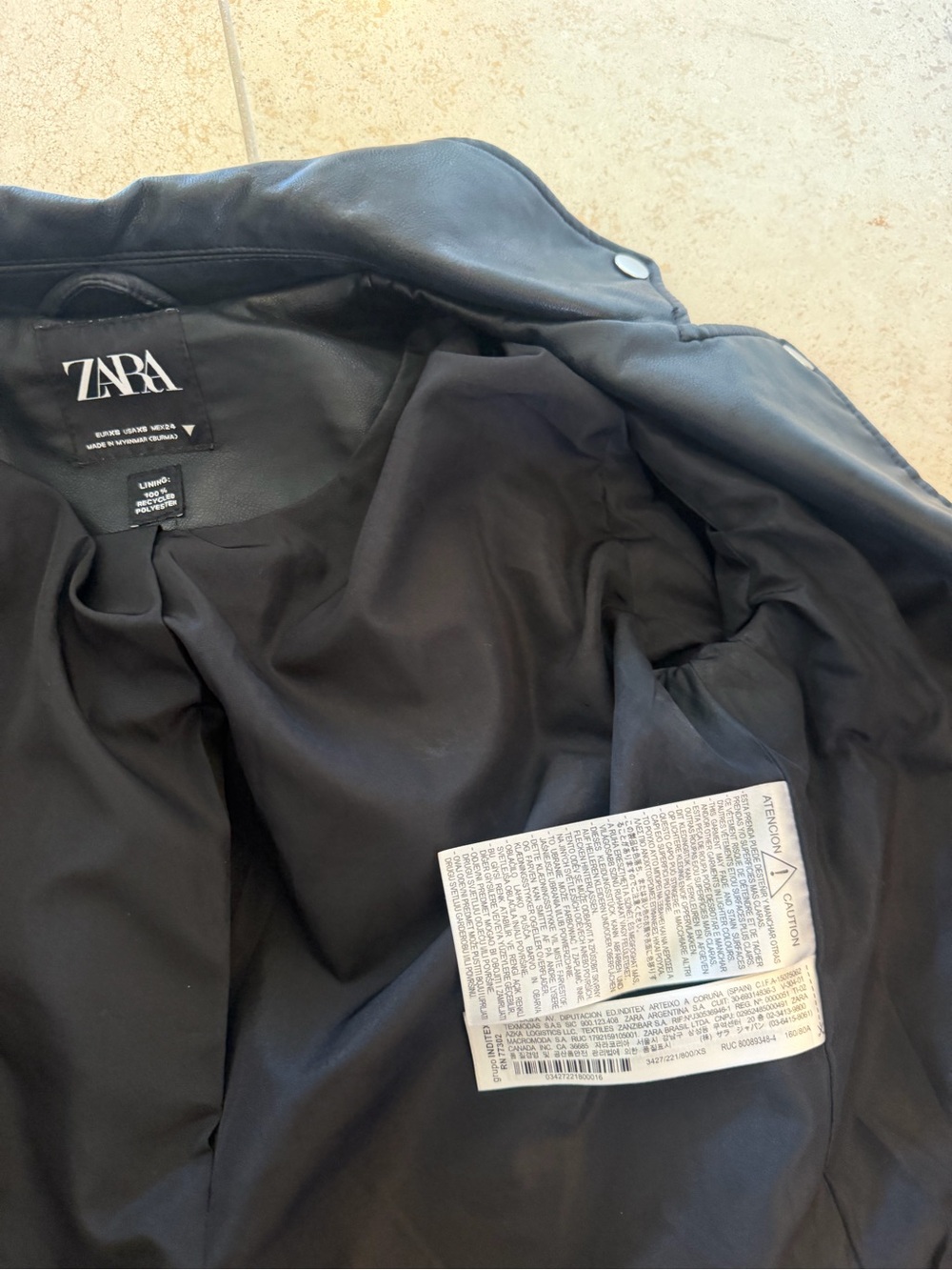 Zara Black Faux Leather Cropped Biker Jacket - Picture 4 of 5